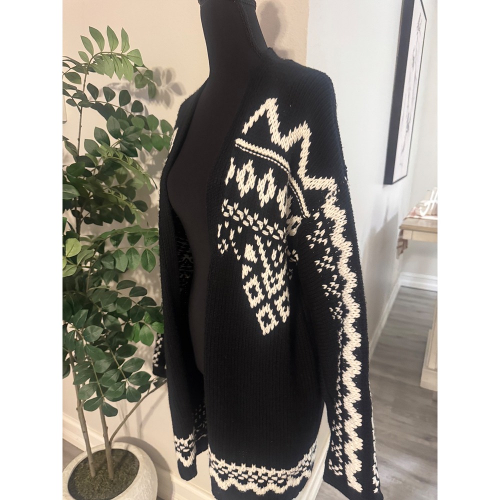 Saltwater Luxe Womens Black White Geometric Open Front Cardigan Sweater Size M